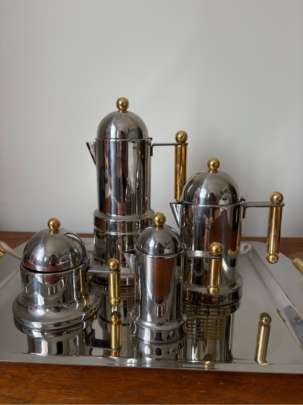 Vtg VEV Vigano Italy Kontessa Stainless Steel Moka Pot Coffee Set